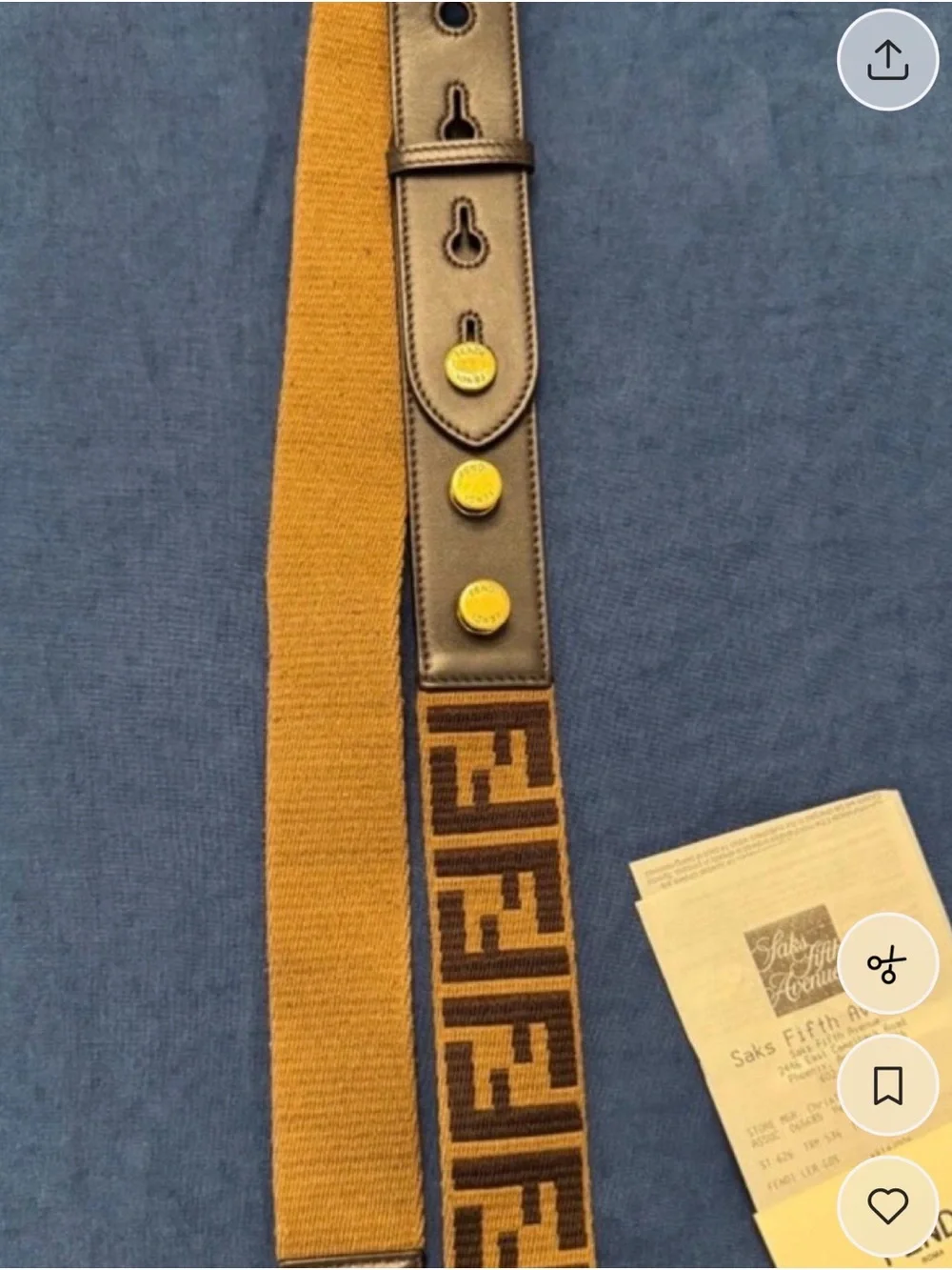 Fendi Brown and Mustard FF Logo Webbing Shoulder Strap
